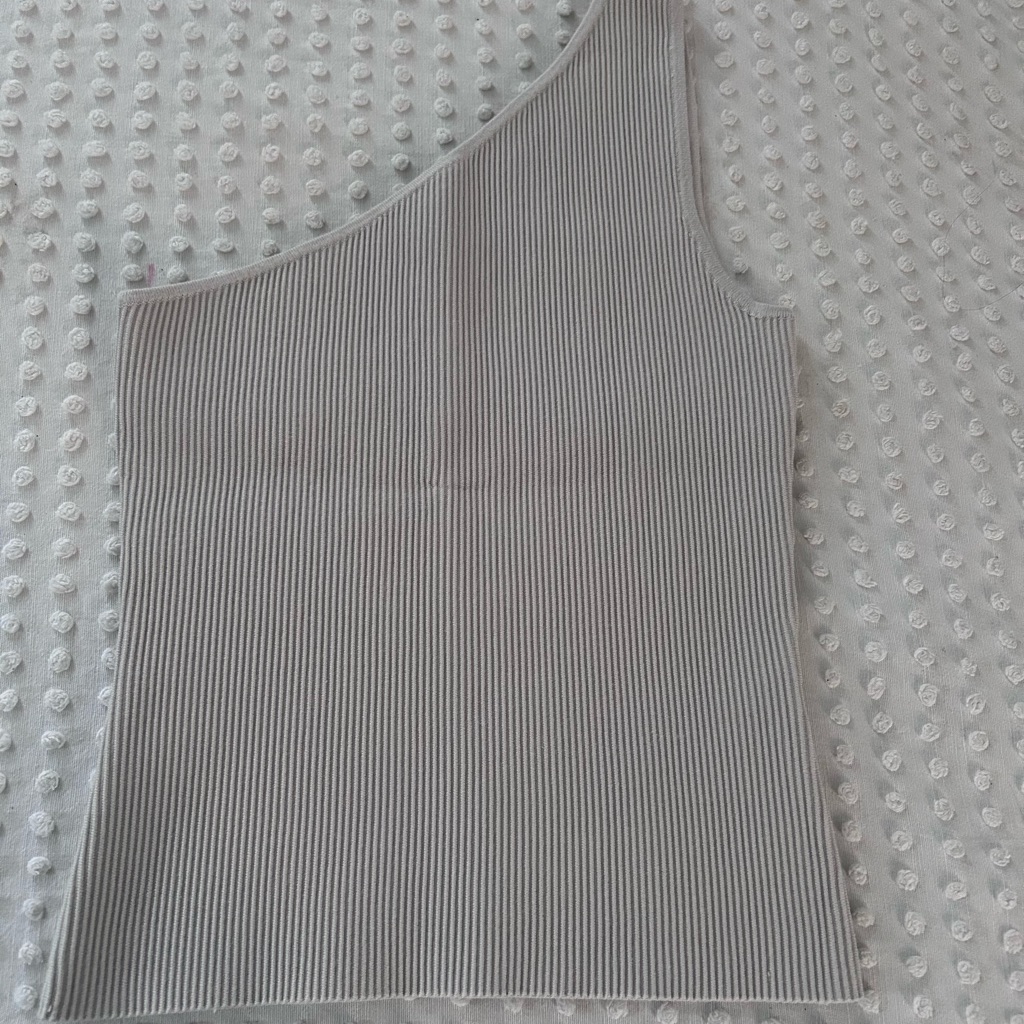 Gray Ribbed One-Shoulder Top